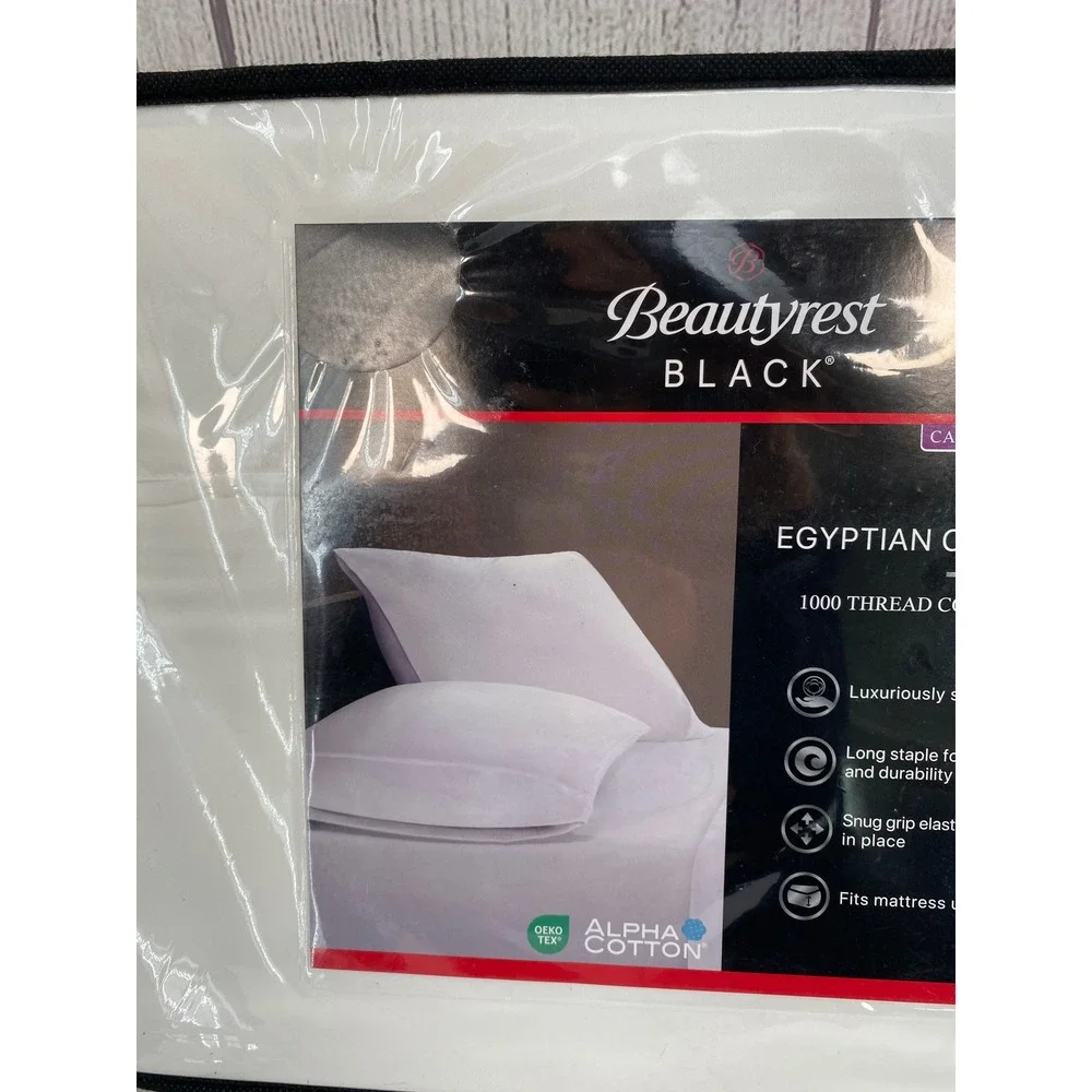 Beautyrest Black Sheet Set California King White 1000TC Egyptian Cotton Rich
